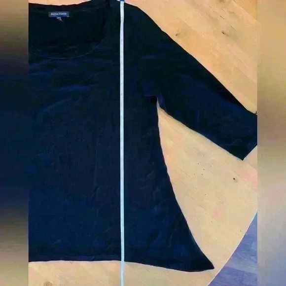Eileen Fisher 3/4 Sleeve Black Shirt Top Sz Small 〰️ Asymmetric Hem 〰️ Basics - Picture 5 of 6